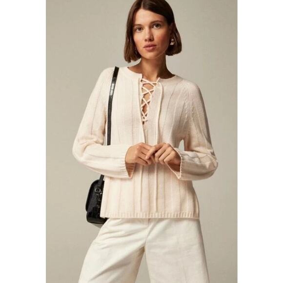 J. Crew Sweaters - J. Crew Collection Women's 100% Cashmere Lace Up Beach Sweater Cream Size M